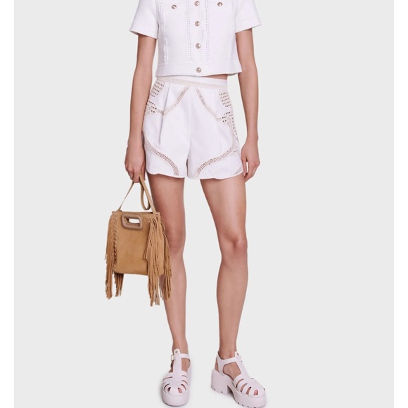 NWT 🐚 MAJE Crochet-knit White Women's Shorts - Picture 3 of 9